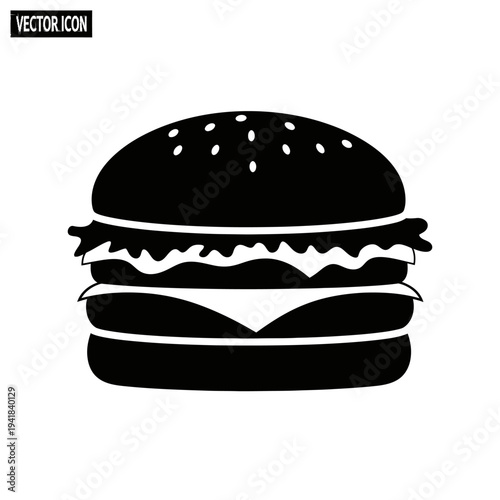 Black and White Burger Vector Illustration.