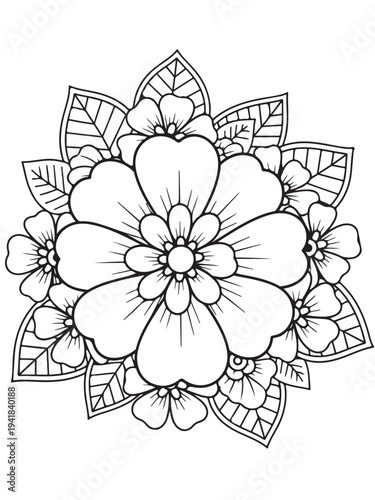 Mehndi flower pattern coloring page 