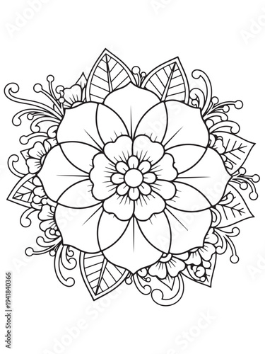 Mehndi flower pattern coloring page 