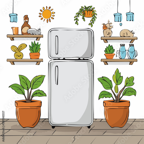 White Double Door Household Fridge.