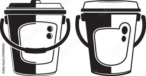 Two colorful buckets with handles
