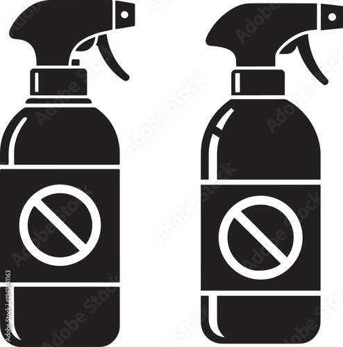 Two spray bottles with prohibition symbol