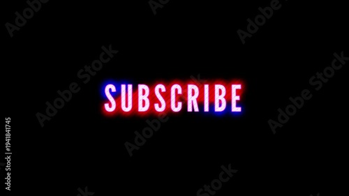 Glowing neon 'SUBSCRIBE' text with red and blue light effect on a dark background, digital graphic element.