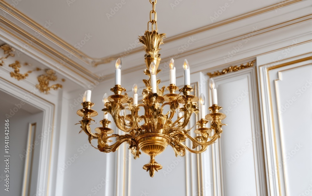 Fototapeta premium Elegant Ornate Chandelier Hanging from Exquisite Ceiling in Luxurious Room