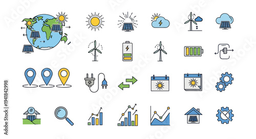 Collection of Eco-Friendly and Technology Icons Representing Sustainability.