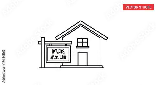 Simple Line Drawing of a House with a For Sale Sign.
