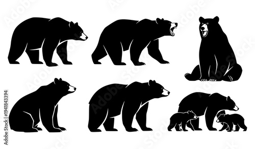 Wild Bear Black Silhouette Vector Collection