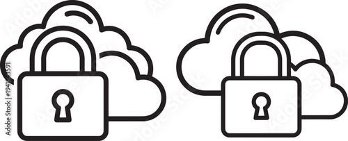 Cloud data security lock icon and data protection symbol