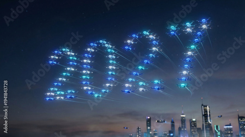 Drone Light Show over Cityscape at Night