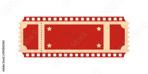 Vintage  ticket template  isolated on transparent background. Retro  coupon.Decorative element for cinema, party, event, festival.Realistic template in red, white, black colours. Vector  illustration.