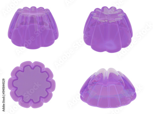 Jelly purple from different angles, on a transparent background. 3D illustration.