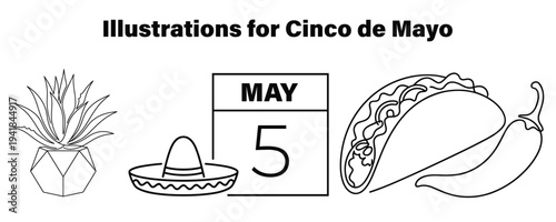 Vibrant Cinco de Mayo celebration elements with sombrero and food