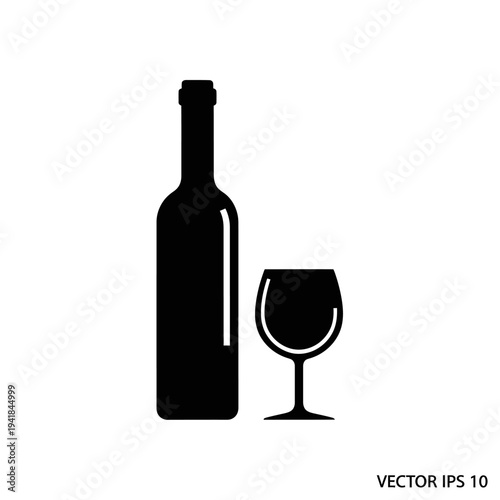 Elegant Wine Bottle and Glass Silhouette Illustration.