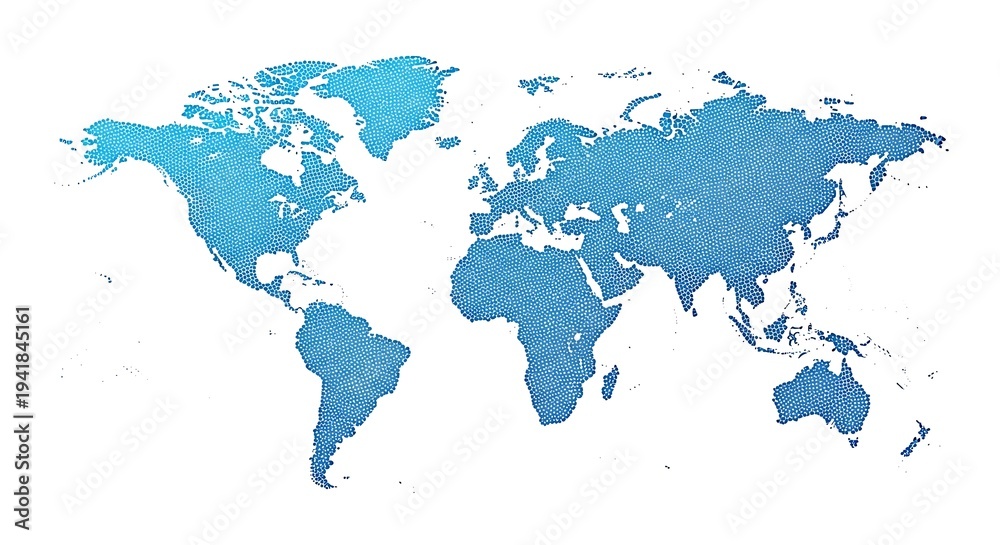 Fototapeta premium Watercolor-style map of the Earth, continents in shades of blue against a white background