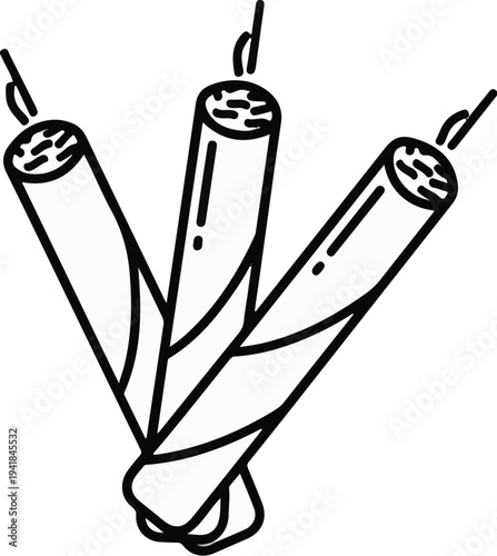 Three rolled cigarettes or joints arranged in a fan shape with visible ash