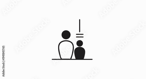 Two abstract figures, one larger than the other, with a scale