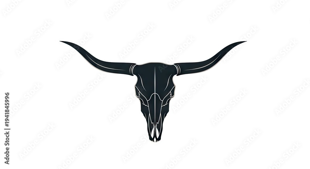 Fototapeta premium Silhouette of a longhorn skull on a white background for design projects