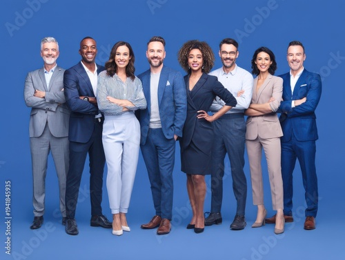 diverse corporate team portrait on a blue business background ar 169
