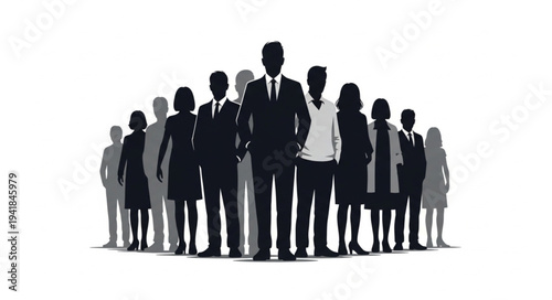 Silhouette of a Diverse Business Team Standing Together Confidently.