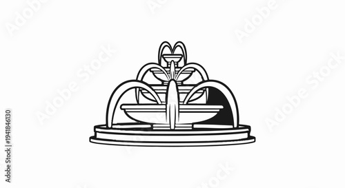 Stylized tiered fountain with curved water spouts and circular base
