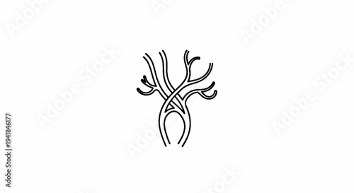 Stylized tree silhouette with intertwined branches and a central opening