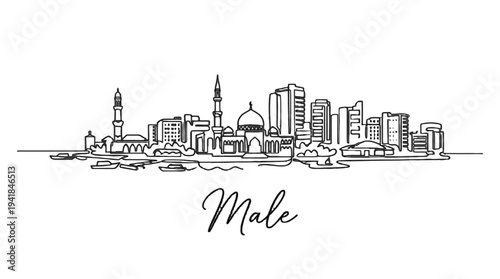 Minimalist Line Drawing of a Modern Urban Cityscape with Elevated Perspective and Elegant Typeface for Male Category Usage