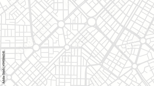 Minimalist City Street Map Vector Illustration with Urban Road Network and Roundabouts on White Background