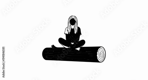 Stylized outline of a person meditating on a log