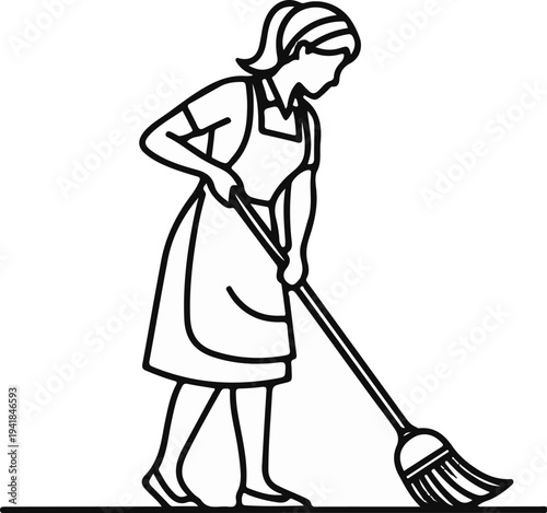 Stylized outline of a person sweeping with a broom