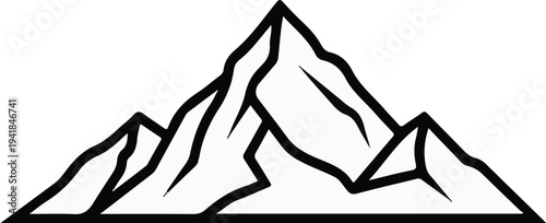 Stylized outline of rugged mountain peaks in black on white