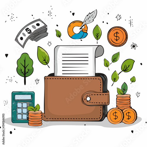 Wallet with Money and Financial Documents.