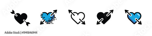Heart pierced by arrow icon set expanding heart cupid love symbol valentine romantic feeling digital art sign