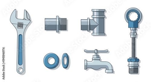 Assortment of Plumbing Tools and Fixtures.