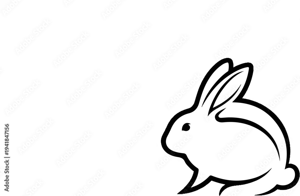 Obraz premium Stylized black outline of a rabbit with long ears and a fluffy tail on a white background