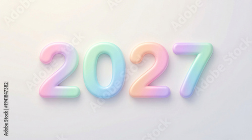 2027 Pastel Rainbow 3D Number