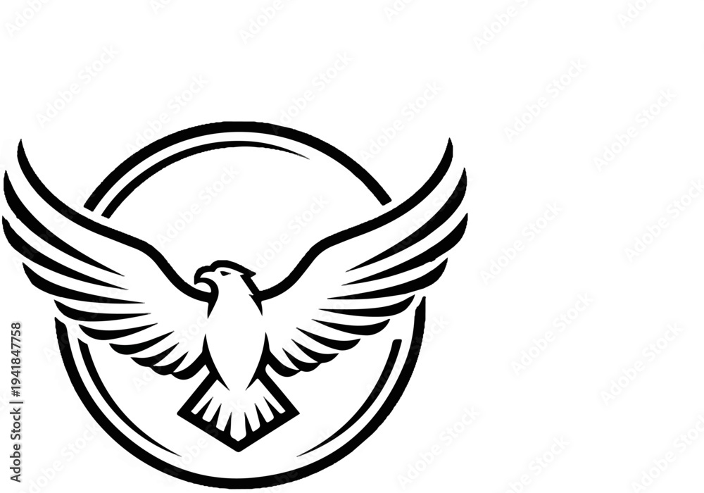 Fototapeta premium Stylized eagle emblem with wings spread within a circular frame