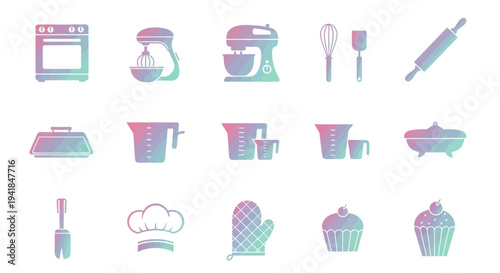 Baking Utensils and Equipment Set: Oven Mixer Whisk Rolling Pin Measuring Cups and More.
