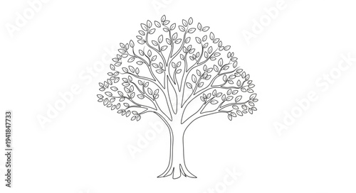 Detailed Illustration of a Large Tree with Extensive Branches and Foliage.