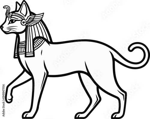Stylized cat goddess illustration with ancient Egyptian headdress and snake