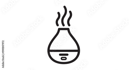 Simple black line art vector graphic illustration of an essential oil diffuser emitting steam or mist
