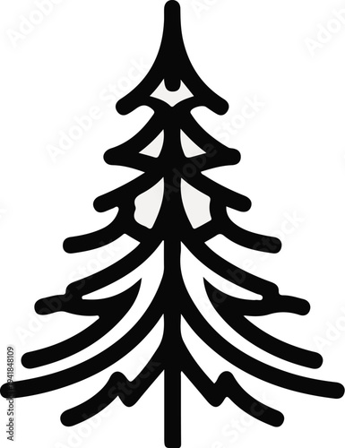 Stylized evergreen tree with simple, bold outlines and a white interior