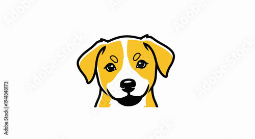 Stylized cartoon puppy face with yellow and white markings