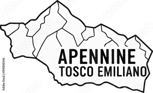 Stylized map outline with text "APENNINE TOSCO EMILIANO" in bold