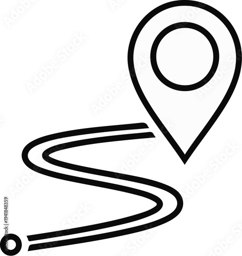 Stylized map pin indicating a winding path or journey