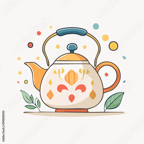 Colorful Teapot with Floral Design and Handle.