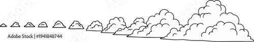Stylized black and white illustration showing the progression of clouds