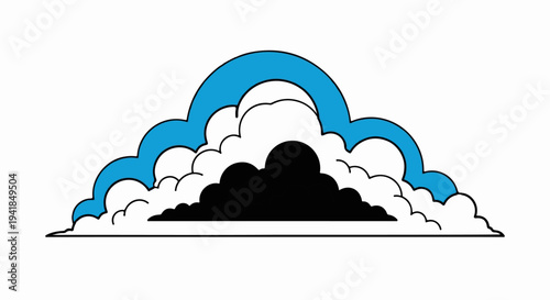 Stylized arc of blue and fluffy white clouds with dark center