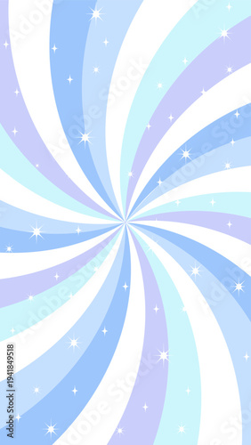 星型が散らばる放射状に広がる渦巻き青色のサンバースト背景