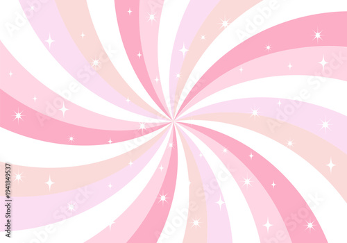 ピンクと白の渦巻きサンバーストにキラキラが散りばめられたポップな背景