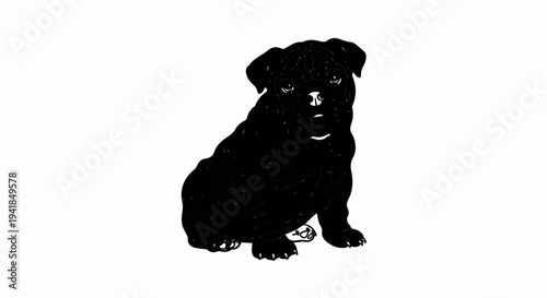 Simple black silhouette illustration of a cute bulldog puppy sitting